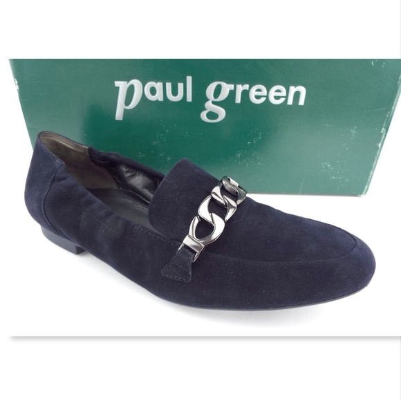 New PAUL GREEN Navy Suede Chaid Accent Slip-on Loafer Flats 5UK/US7.5
